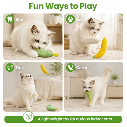 Sisal Fruit Interactive Cat Chewing Toy - 40G, Compact, Carryable, Cute Banana Design, Textured for Biting, Batting, Scratching, Indoor Play (Yellow/Green)
