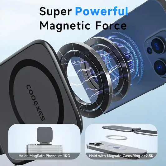 Magsafe Magnetic Car Phone Mount, Dual-Sided 20Kg Strong Magnetic Phone Holder, Ultra-Thin Anti-Shake Dashboard Mount, 270°/360° Adjustable Rotation, No-View-Blocking Design, Compatible with Iphone 17 Pro Max & Most Smartphones