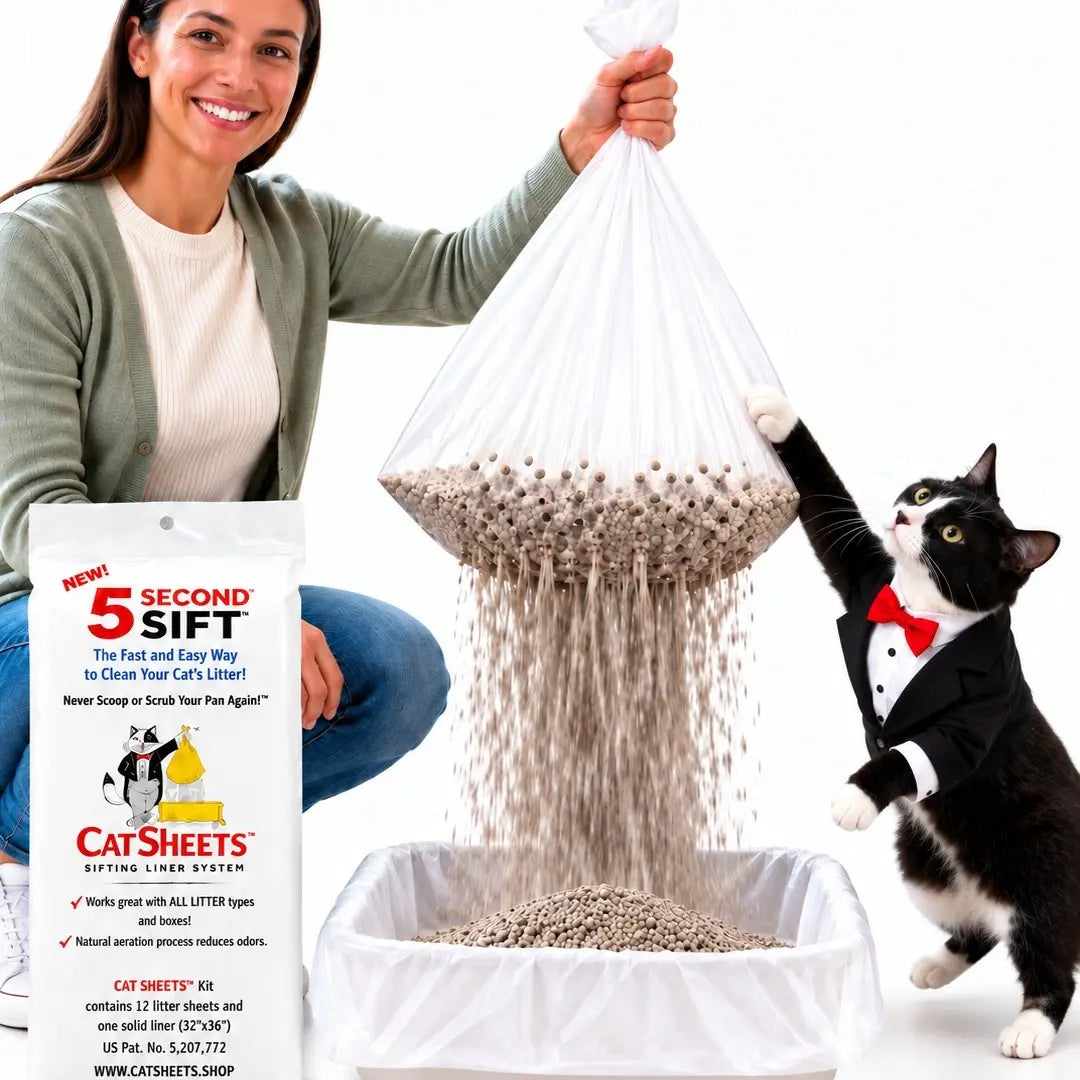 Catsheets Sifting Cat Litter Box Liners | 12 Sifting Disposable Liners with 1 Base - Tear Resistant, Odor-Control & Removable Liner - Fits Standard & Jumbo Boxes - Mess Free Pet Cleaning System for Multi-Cat Clumping & All Litter Types