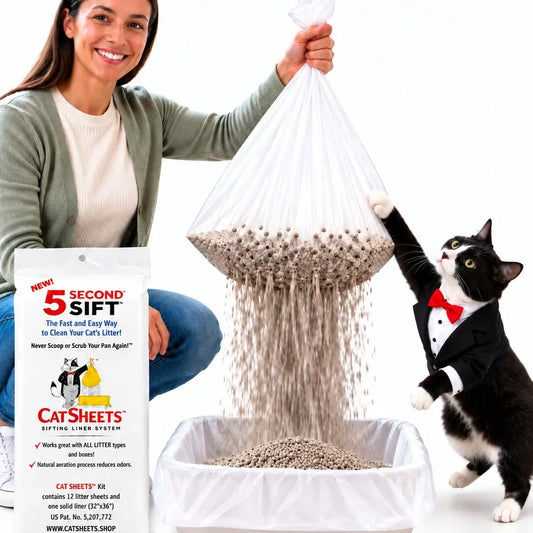 Catsheets Sifting Cat Litter Box Liners | 12 Sifting Disposable Liners with 1 Base - Tear Resistant, Odor-Control & Removable Liner - Fits Standard & Jumbo Boxes - Mess Free Pet Cleaning System for Multi-Cat Clumping & All Litter Types