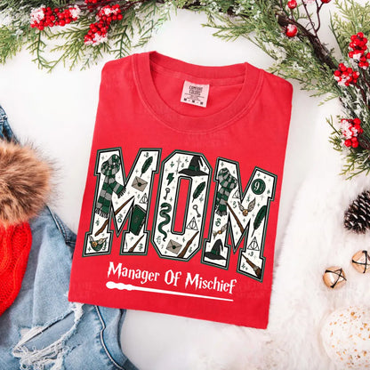 Comfort Colors Mom Manager of Mischief Shirt, Magical Wizard Mom Graphic Tee, Fantasy Halloween Family T-Shirt, Wizard Mom Gift