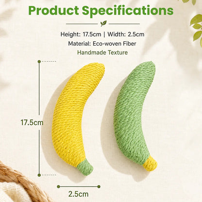 Sisal Fruit Interactive Cat Chewing Toy - 40G, Compact, Carryable, Cute Banana Design, Textured for Biting, Batting, Scratching, Indoor Play (Yellow/Green)
