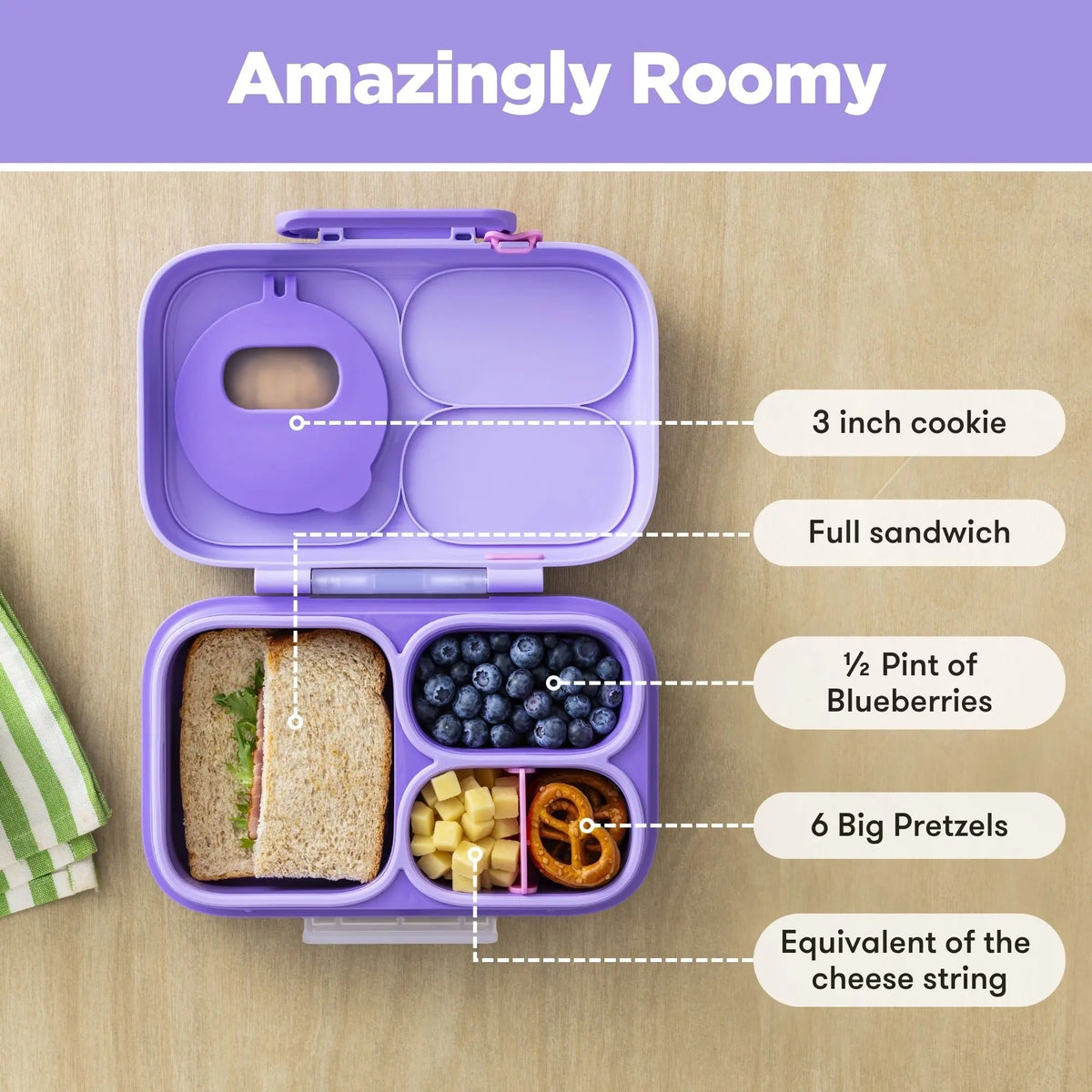 Omiebox Lite Plastic Cold-Lunch Bento Box - Lunch Packing Accessories with Cooling Pack, Treasure Pocket, Meal Prep Snack Containers, Back to School Haul Item, Cute (TTS)