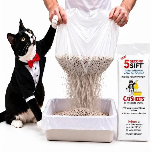 Catsheets Sifting Cat Litter Box Liners | 12 Sifting Disposable Liners with 1 Base - Tear Resistant, Odor-Control & Removable Liner - Fits Standard & Jumbo Boxes - Mess Free Pet Cleaning System for Multi-Cat Clumping & All Litter Types