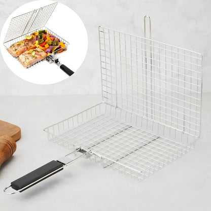 Rectangular Carbon Steel Outdoor BBQ Grill Net - Single Roomier Sheet Grid Rack with Handle, Thick Durable Barbecue Utensils for Home & Festive Supplies, Sohochic