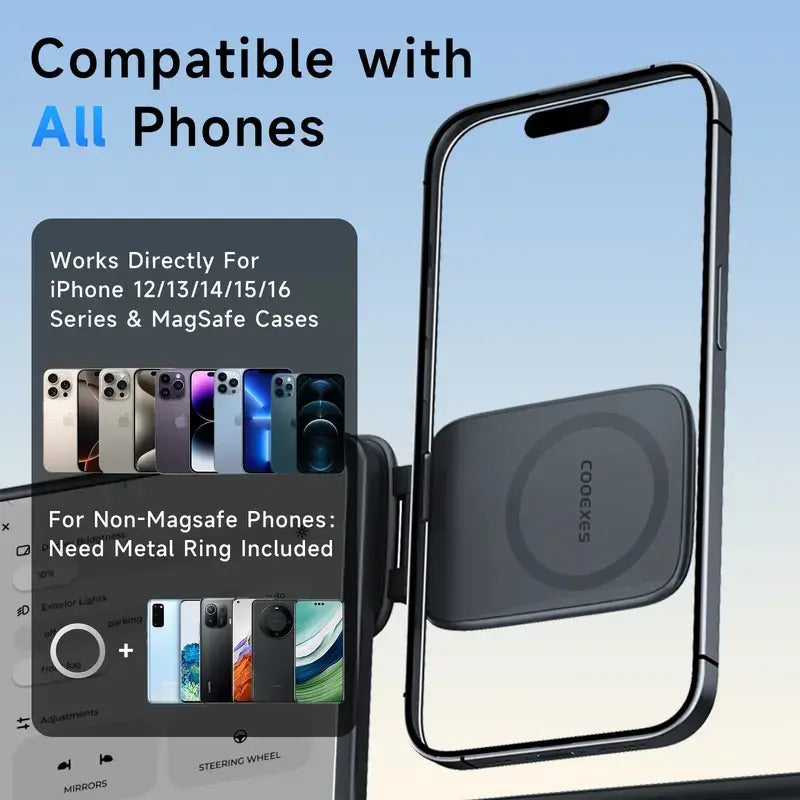Magsafe Magnetic Car Phone Mount, Dual-Sided 20Kg Strong Magnetic Phone Holder, Ultra-Thin Anti-Shake Dashboard Mount, 270°/360° Adjustable Rotation, No-View-Blocking Design, Compatible with Iphone 17 Pro Max & Most Smartphones