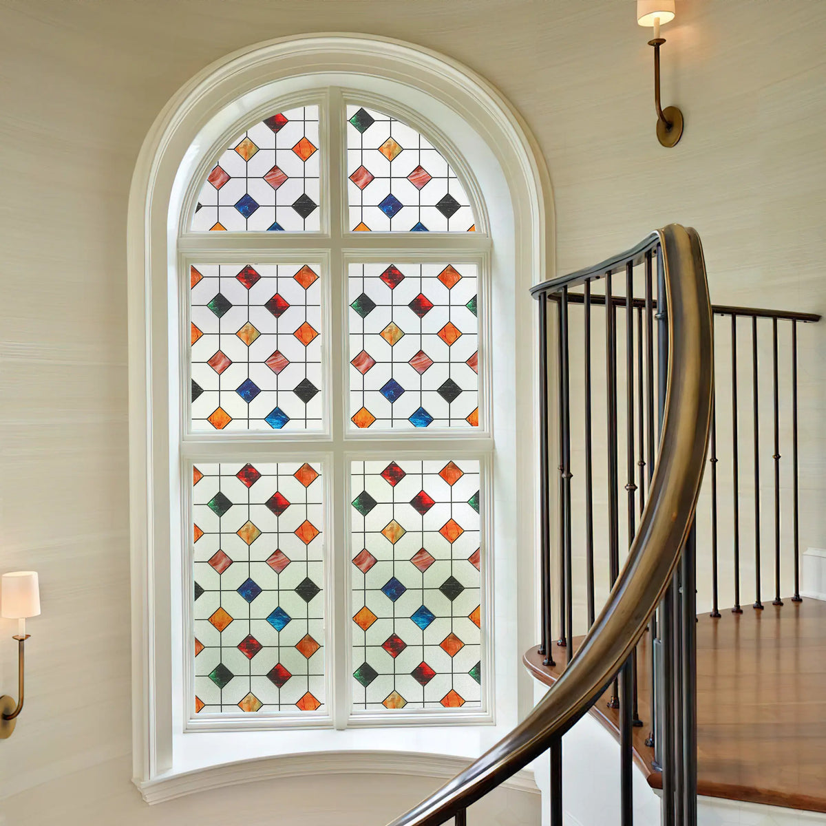 DKTIE 17.7" X 78.7" Agate Stone Lattice Pattern Stained Glass Privacy Window Film, Anti-Uv & Heat Blocking, Easy Install Electrostatic Cling, Deliver Installation Tools