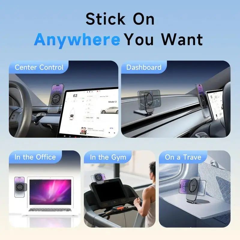 Magsafe Magnetic Car Phone Mount, Dual-Sided 20Kg Strong Magnetic Phone Holder, Ultra-Thin Anti-Shake Dashboard Mount, 270°/360° Adjustable Rotation, No-View-Blocking Design, Compatible with Iphone 17 Pro Max & Most Smartphones
