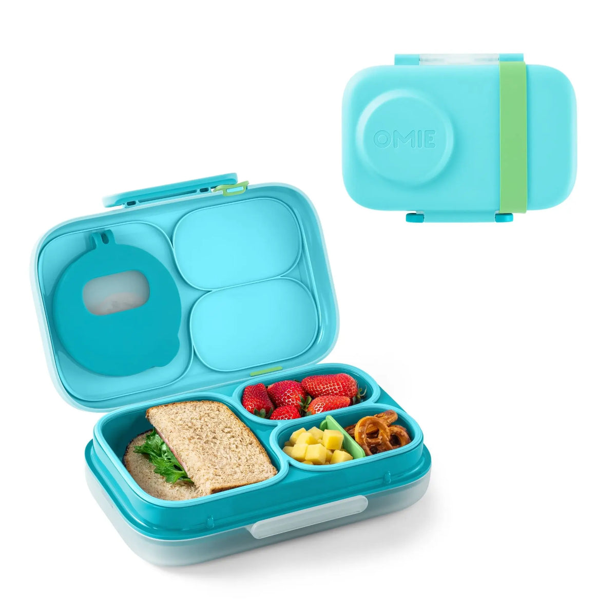 Omiebox Lite Plastic Cold-Lunch Bento Box - Lunch Packing Accessories with Cooling Pack, Treasure Pocket, Meal Prep Snack Containers, Back to School Haul Item, Cute (TTS)