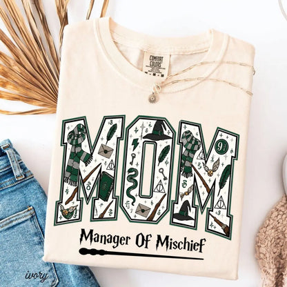 Comfort Colors Mom Manager of Mischief Shirt, Magical Wizard Mom Graphic Tee, Fantasy Halloween Family T-Shirt, Wizard Mom Gift