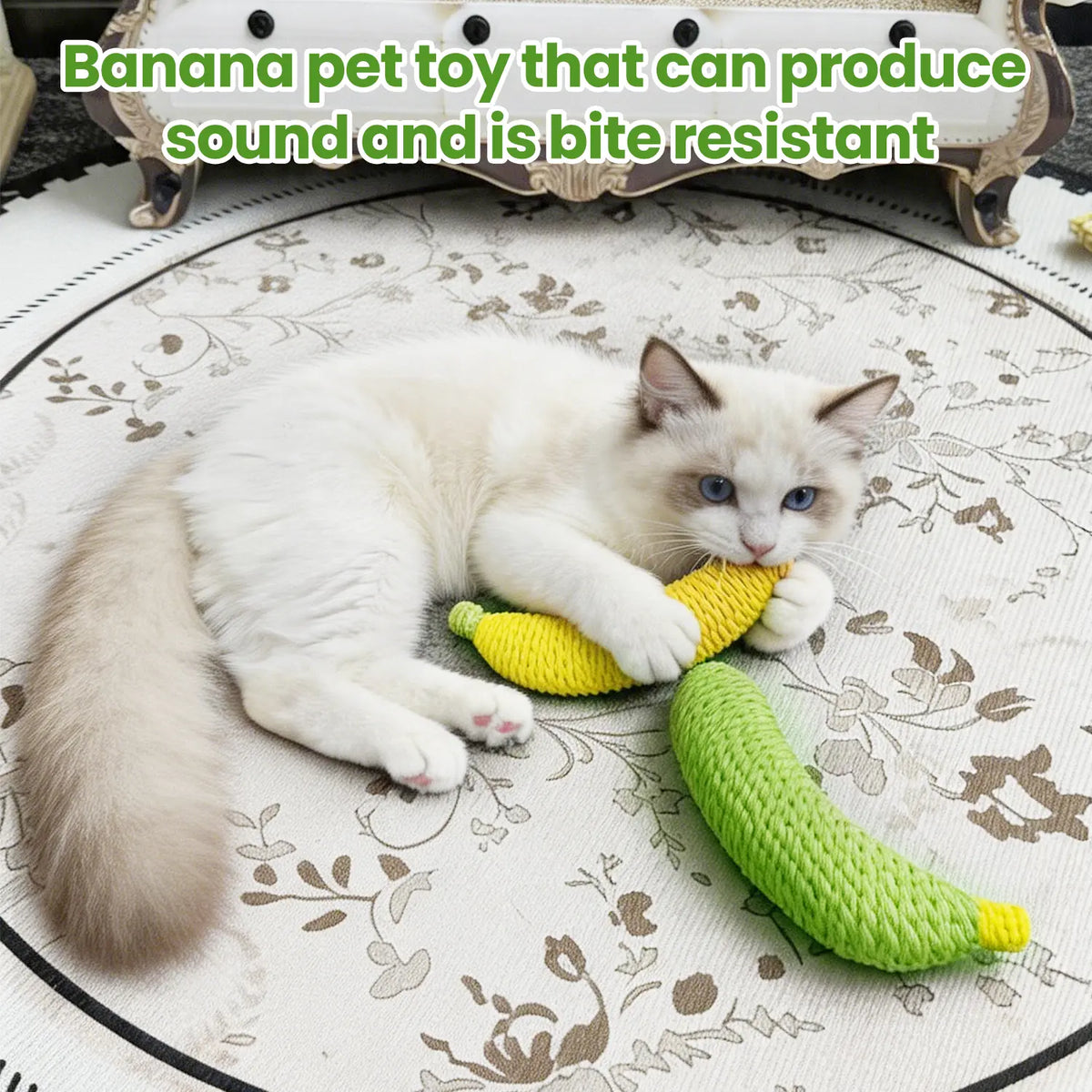 Sisal Fruit Interactive Cat Chewing Toy - 40G, Compact, Carryable, Cute Banana Design, Textured for Biting, Batting, Scratching, Indoor Play (Yellow/Green)