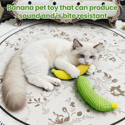 Sisal Fruit Interactive Cat Chewing Toy - 40G, Compact, Carryable, Cute Banana Design, Textured for Biting, Batting, Scratching, Indoor Play (Yellow/Green)