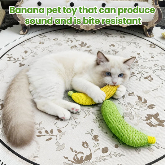 Sisal Fruit Interactive Cat Chewing Toy - 40G, Compact, Carryable, Cute Banana Design, Textured for Biting, Batting, Scratching, Indoor Play (Yellow/Green)