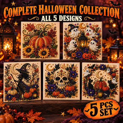Halloween Diamond Painting Kit for Adults and Teens, 5D DIY Full Drill Diamond Art Craft with Canvas and Tools, Pumpkin Ghost Witch and Cat Halloween Wall Decor, Beginner-Friendly Gift, 8 X 8 Inch