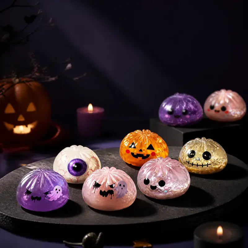 Cute Scary Ghost Maruko Squishy Squeeze Toy Set - Soft Stretchy Squeeze, Stress Relief Fidgets, Mini Portable Kids Toy, Halloween Squishies, Cute Halloween Stuff, Party Treat Bag Filler, Sohochic