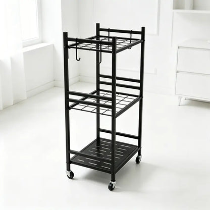 Black Outdoor Storage Cart Organizer - Sturdy Metal Steel Frame Garden Organizer Rack Shelf, Functional Single Unit with 4 Hooks, Holds up to 35 Long-Handled Tools for Yd/Garage, Complements Outdoor Spaces, Portable Adjustable Metal Racks Plant