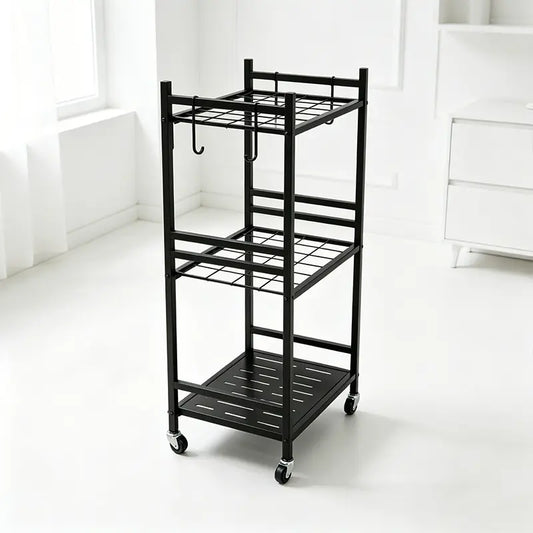 Black Outdoor Storage Cart Organizer - Sturdy Metal Steel Frame Garden Organizer Rack Shelf, Functional Single Unit with 4 Hooks, Holds up to 35 Long-Handled Tools for Yd/Garage, Complements Outdoor Spaces, Portable Adjustable Metal Racks Plant