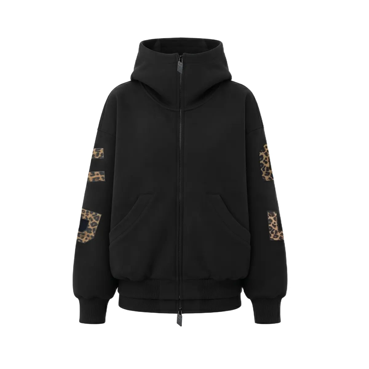 FDR Applique Letter Stand Collar Zip up Jacket & Leopard Panel Faux Two Piece Barrel Sweatpants Set Oversized Y2K Streetwear Unisex