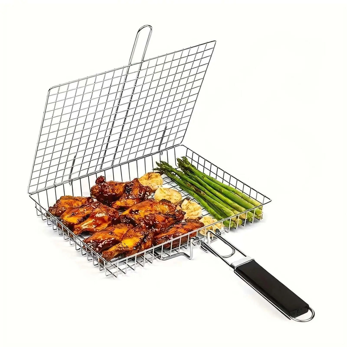 Rectangular Carbon Steel Outdoor BBQ Grill Net - Single Roomier Sheet Grid Rack with Handle, Thick Durable Barbecue Utensils for Home & Festive Supplies, Sohochic