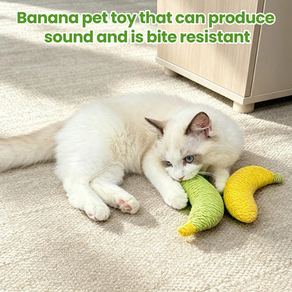 Sisal Fruit Interactive Cat Chewing Toy - 40G, Compact, Carryable, Cute Banana Design, Textured for Biting, Batting, Scratching, Indoor Play (Yellow/Green)