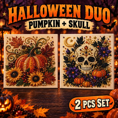 Halloween Diamond Painting Kit for Adults and Teens, 5D DIY Full Drill Diamond Art Craft with Canvas and Tools, Pumpkin Ghost Witch and Cat Halloween Wall Decor, Beginner-Friendly Gift, 8 X 8 Inch