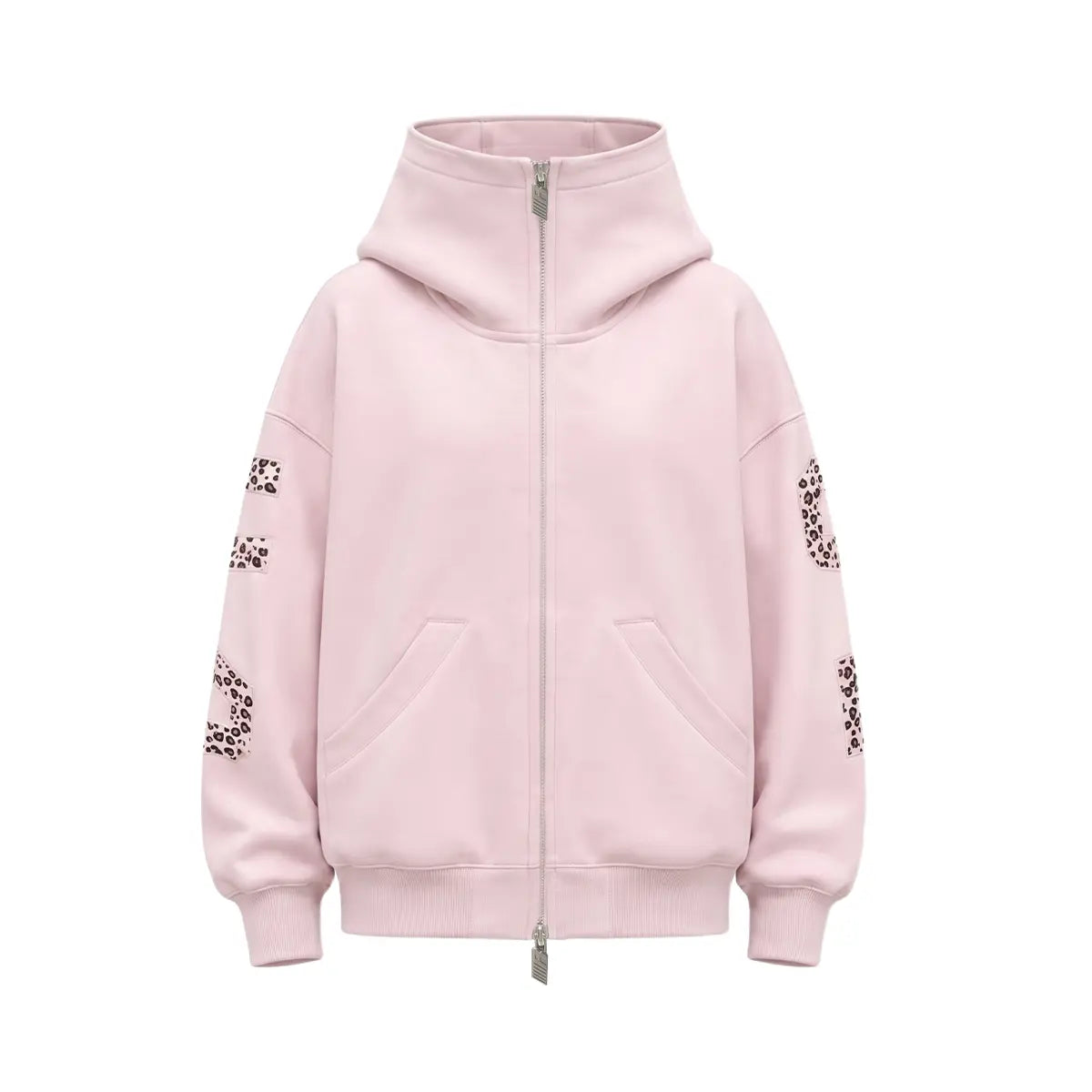 FDR Applique Letter Stand Collar Zip up Jacket & Leopard Panel Faux Two Piece Barrel Sweatpants Set Oversized Y2K Streetwear Unisex