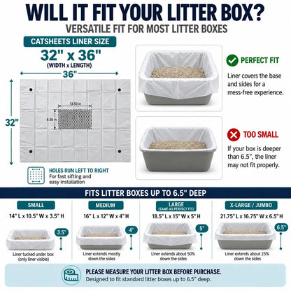 Catsheets Sifting Cat Litter Box Liners | 12 Sifting Disposable Liners with 1 Base - Tear Resistant, Odor-Control & Removable Liner - Fits Standard & Jumbo Boxes - Mess Free Pet Cleaning System for Multi-Cat Clumping & All Litter Types