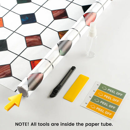 DKTIE 17.7" X 78.7" Agate Stone Lattice Pattern Stained Glass Privacy Window Film, Anti-Uv & Heat Blocking, Easy Install Electrostatic Cling, Deliver Installation Tools