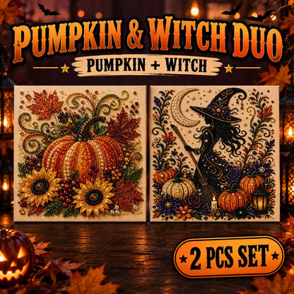 Halloween Diamond Painting Kit for Adults and Teens, 5D DIY Full Drill Diamond Art Craft with Canvas and Tools, Pumpkin Ghost Witch and Cat Halloween Wall Decor, Beginner-Friendly Gift, 8 X 8 Inch