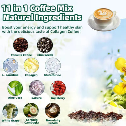 10/20 Pcs Sugar-Free 11-In-1 Robusta Collagen Coffee Sachets - 12G Daily Bean Blend with Chia Seeds, Goji Berries, Smooth Rich Dietary Supplement for Fitness & Healthcare, Smooth, Rich Coffee