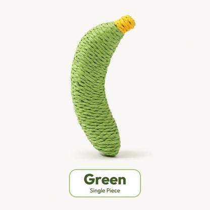 Sisal Fruit Interactive Cat Chewing Toy - 40G, Compact, Carryable, Cute Banana Design, Textured for Biting, Batting, Scratching, Indoor Play (Yellow/Green)