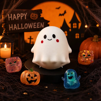 5 PCS Halloween Squishy Fun Box Sensory Toys, Slow Rising Ghost & Malt Sugar Texture Glitter Pumpkin Squishies, Soft Stretchy Squeeze Fidget Toys for Stress Relief, Halloween Gifts & Goodie Bag Stuffers, Kids Adults Trick or Treat Party Favors Backtoschoo