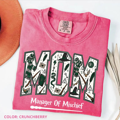 Comfort Colors Mom Manager of Mischief Shirt, Magical Wizard Mom Graphic Tee, Fantasy Halloween Family T-Shirt, Wizard Mom Gift
