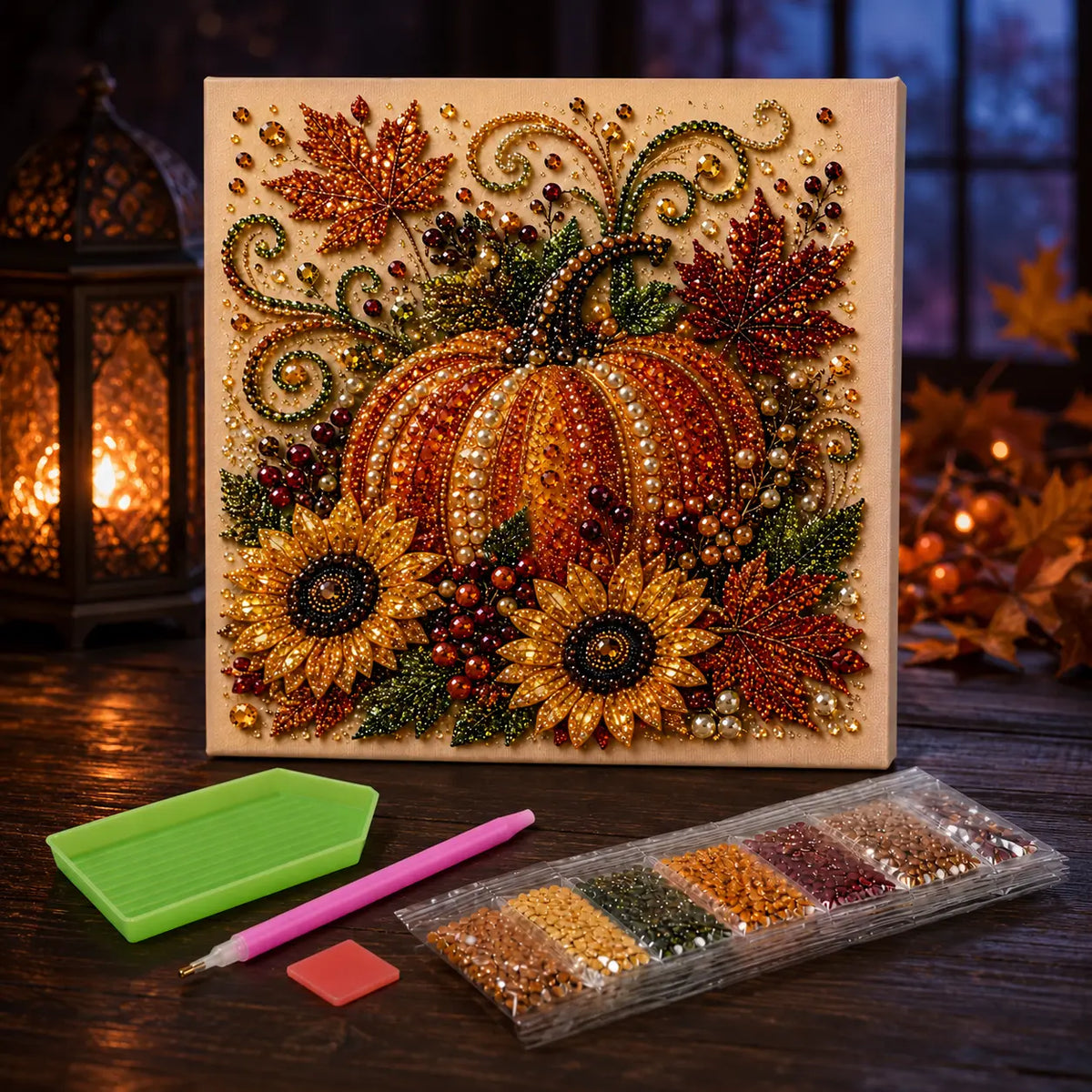 Halloween Diamond Painting Kit for Adults and Teens, 5D DIY Full Drill Diamond Art Craft with Canvas and Tools, Pumpkin Ghost Witch and Cat Halloween Wall Decor, Beginner-Friendly Gift, 8 X 8 Inch