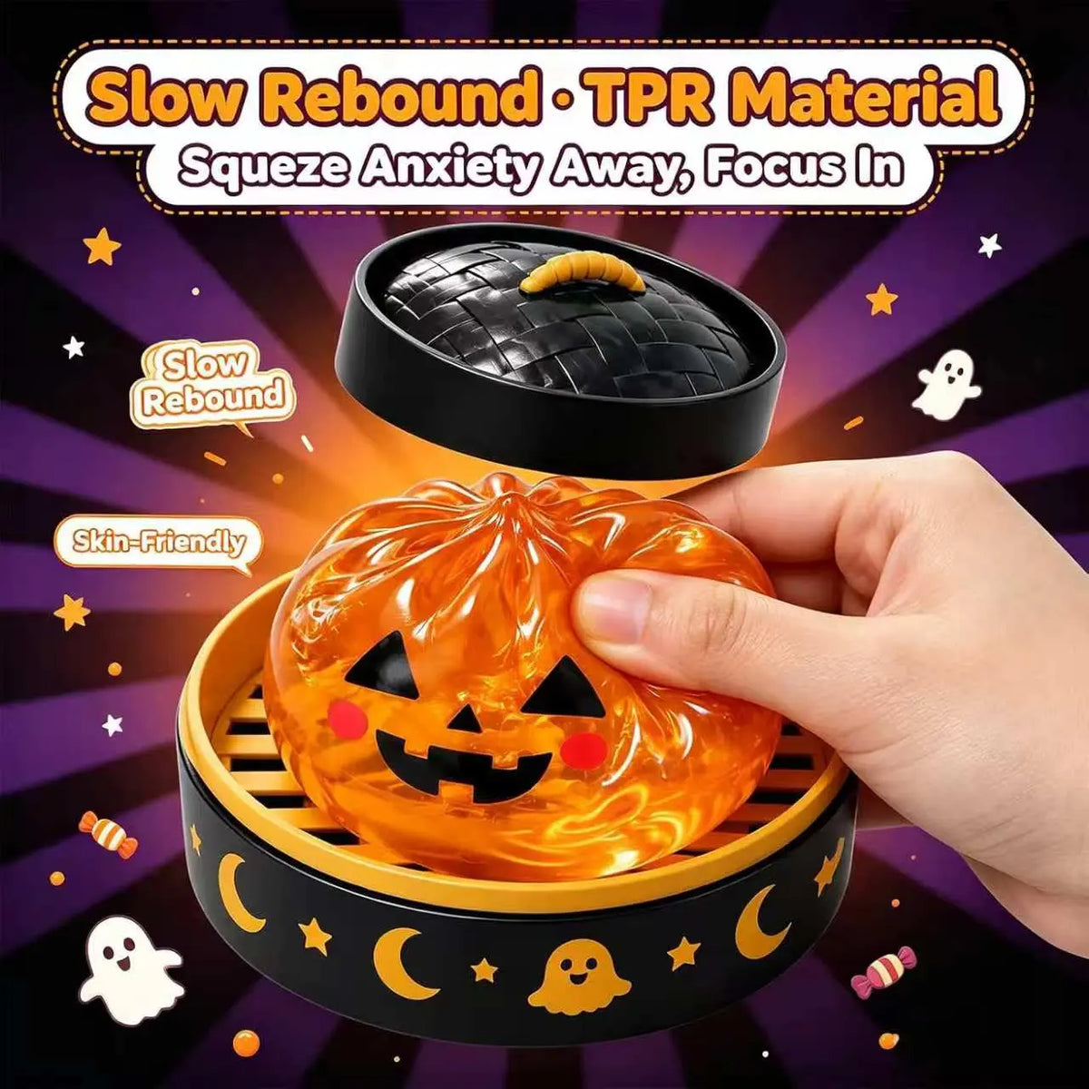 Cute Scary Ghost Maruko Squishy Squeeze Toy Set - Soft Stretchy Squeeze, Stress Relief Fidgets, Mini Portable Kids Toy, Halloween Squishies, Cute Halloween Stuff, Party Treat Bag Filler, Sohochic