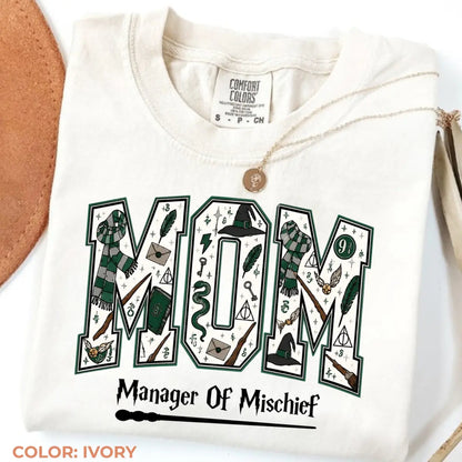 Comfort Colors Mom Manager of Mischief Shirt, Magical Wizard Mom Graphic Tee, Fantasy Halloween Family T-Shirt, Wizard Mom Gift