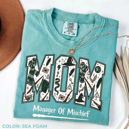 Comfort Colors Mom Manager of Mischief Shirt, Magical Wizard Mom Graphic Tee, Fantasy Halloween Family T-Shirt, Wizard Mom Gift