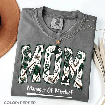 Comfort Colors Mom Manager of Mischief Shirt, Magical Wizard Mom Graphic Tee, Fantasy Halloween Family T-Shirt, Wizard Mom Gift
