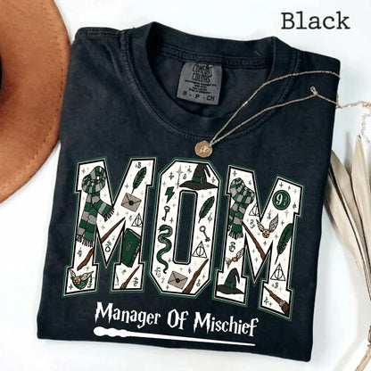 Comfort Colors Mom Manager of Mischief Shirt, Magical Wizard Mom Graphic Tee, Fantasy Halloween Family T-Shirt, Wizard Mom Gift