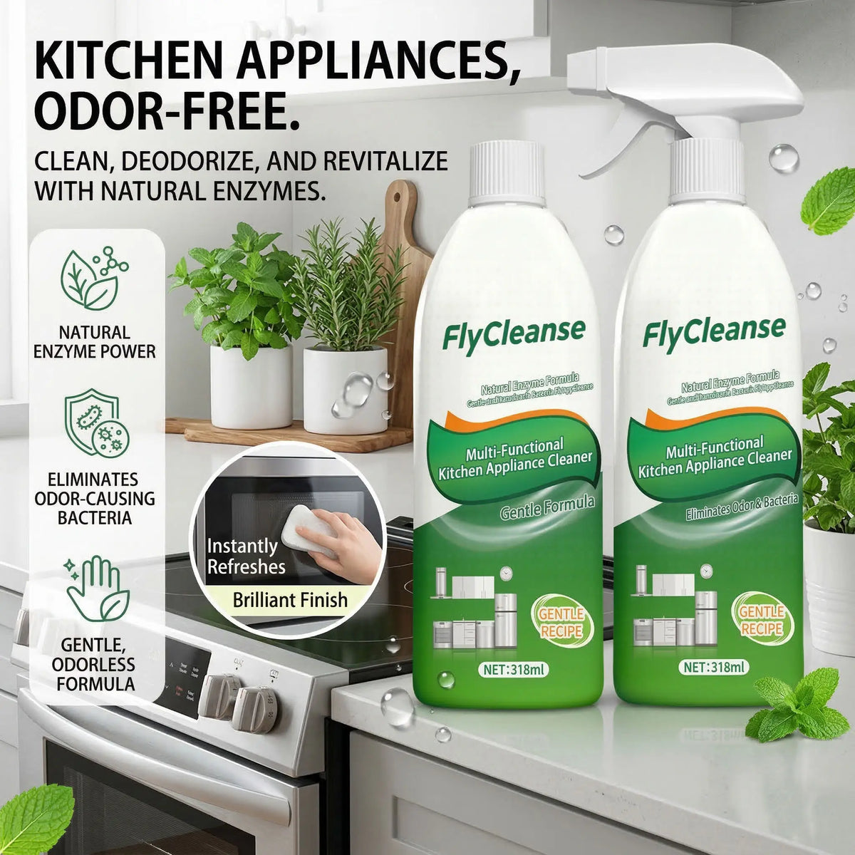 Flycleanse 318Ml Stainless Steel Cleaning Spray Bottle - Household Cleaning Products, Streak-Free All-Purpose Liquid Cleaner for Kitchen Appliances, Stoves, Ovens, Microwaves, Safe Surfaces