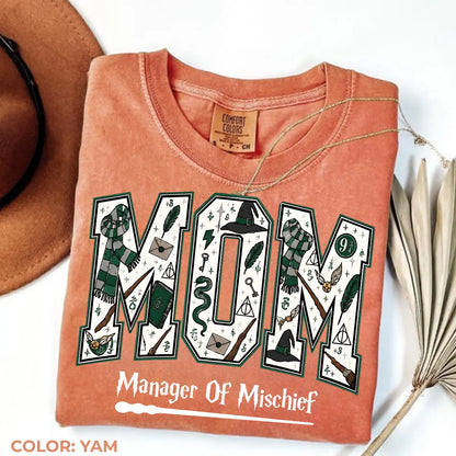 Comfort Colors Mom Manager of Mischief Shirt, Magical Wizard Mom Graphic Tee, Fantasy Halloween Family T-Shirt, Wizard Mom Gift