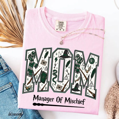 Comfort Colors Mom Manager of Mischief Shirt, Magical Wizard Mom Graphic Tee, Fantasy Halloween Family T-Shirt, Wizard Mom Gift