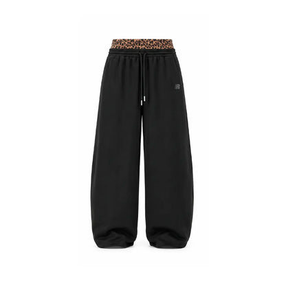 FDR Applique Letter Stand Collar Zip up Jacket & Leopard Panel Faux Two Piece Barrel Sweatpants Set Oversized Y2K Streetwear Unisex