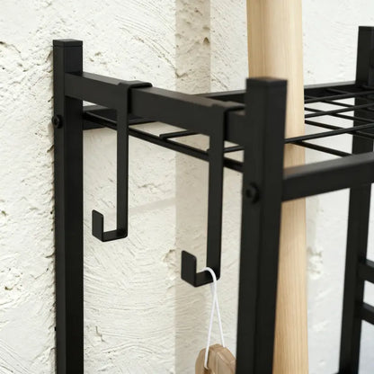 Black Outdoor Storage Cart Organizer - Sturdy Metal Steel Frame Garden Organizer Rack Shelf, Functional Single Unit with 4 Hooks, Holds up to 35 Long-Handled Tools for Yd/Garage, Complements Outdoor Spaces, Portable Adjustable Metal Racks Plant