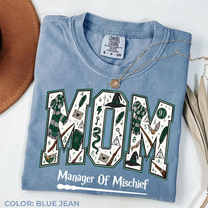 Comfort Colors Mom Manager of Mischief Shirt, Magical Wizard Mom Graphic Tee, Fantasy Halloween Family T-Shirt, Wizard Mom Gift