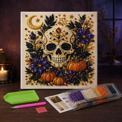 Halloween Diamond Painting Kit for Adults and Teens, 5D DIY Full Drill Diamond Art Craft with Canvas and Tools, Pumpkin Ghost Witch and Cat Halloween Wall Decor, Beginner-Friendly Gift, 8 X 8 Inch