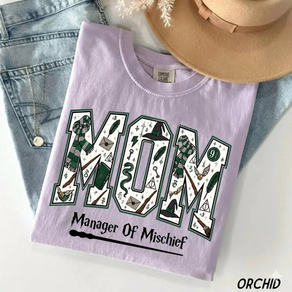 Comfort Colors Mom Manager of Mischief Shirt, Magical Wizard Mom Graphic Tee, Fantasy Halloween Family T-Shirt, Wizard Mom Gift