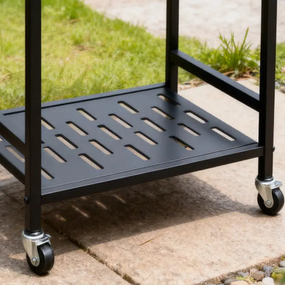 Black Outdoor Storage Cart Organizer - Sturdy Metal Steel Frame Garden Organizer Rack Shelf, Functional Single Unit with 4 Hooks, Holds up to 35 Long-Handled Tools for Yd/Garage, Complements Outdoor Spaces, Portable Adjustable Metal Racks Plant