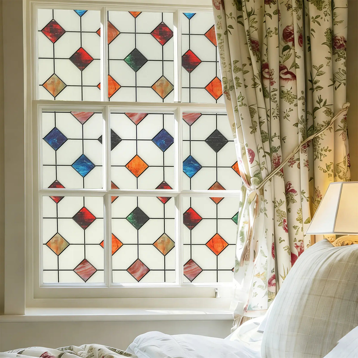 DKTIE 17.7" X 78.7" Agate Stone Lattice Pattern Stained Glass Privacy Window Film, Anti-Uv & Heat Blocking, Easy Install Electrostatic Cling, Deliver Installation Tools
