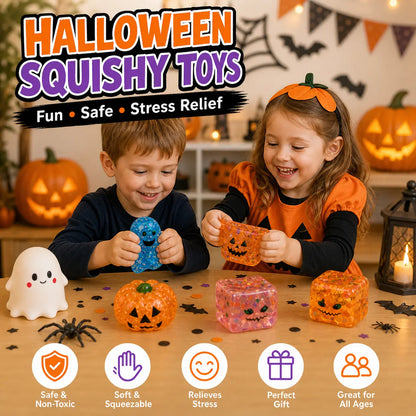 5 PCS Halloween Squishy Fun Box Sensory Toys, Slow Rising Ghost & Malt Sugar Texture Glitter Pumpkin Squishies, Soft Stretchy Squeeze Fidget Toys for Stress Relief, Halloween Gifts & Goodie Bag Stuffers, Kids Adults Trick or Treat Party Favors Backtoschoo